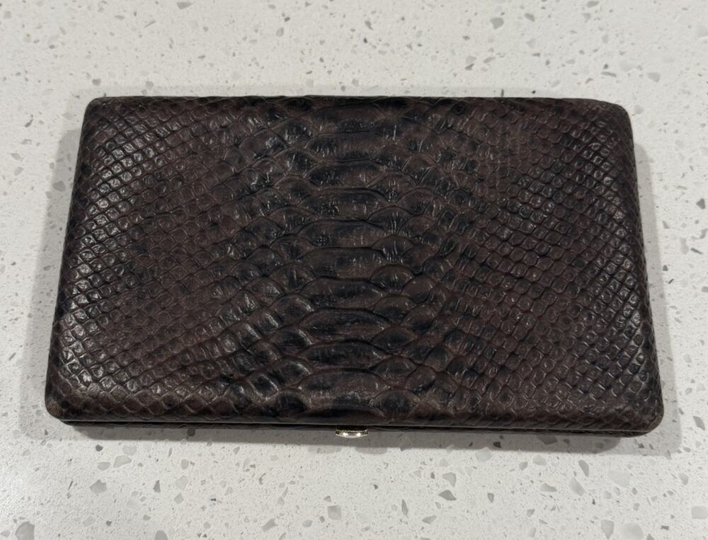 Vintage ABAS Brown Embossed Reptile Print Frame Wallet Clutch Organizer 7.5”